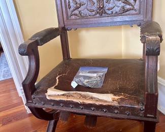 19th C Spanish chair - hand carved - looks to be Oak