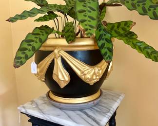 Marble topped fern stand and painted jardinaire