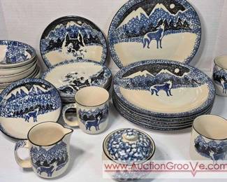 1 37 Piece Folk Craft Wolf by Tienshan. Dish Set