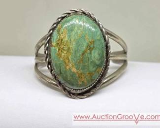 1 Navajo Cuff Bracelet. Possibly Royston Turquoise. Marked German Silver. Signed BCJ MEDI