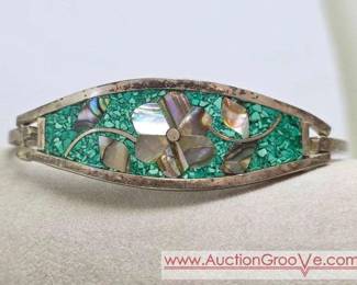 Sterling Silver, Abalone and Turquoise Bracelet.