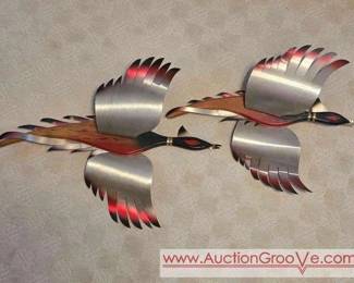 Style House MCM Metal and Wood Flying Phesant Wall Hangings.