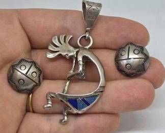 1 Sterling Silver Kokopelli Pendant and Earrings