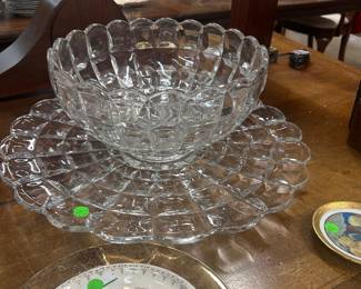 Huge Fostoria glass punch bowl with underplate