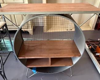 Industrial Style Bar Cabinet with Circular Shelving