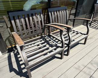 Metal Slat Garden Bench and Chairs
