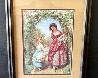 19th Century Style Lithograph Print of a Woman and Child in a Garden by Edward John Cobbett