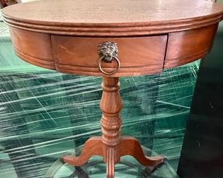 Victorian Style Pedestal Drum Table with Lion Ring Pull