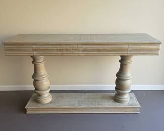 Distressed Wood Pedestal Console Table