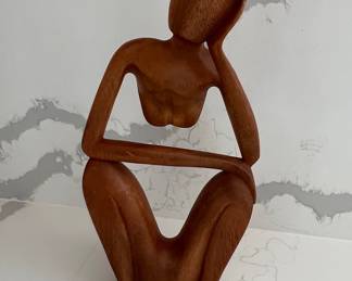 Wooden Abstract Sculpture "The Thinker" Style