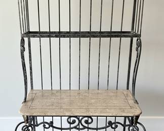 Wrought Iron and Marble Top Baker's Rack