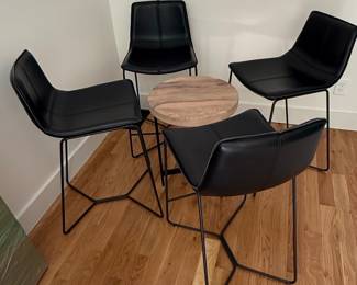 West Elm Style Upholstered Dining Chairs with Round Wood Side Table