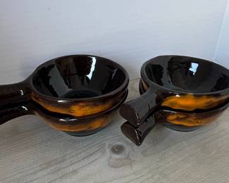 Hull Pottery Brown Drip Handled Soup Bowls