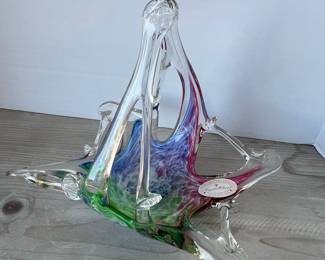 Crystal Clear Murano Style Glass Basket