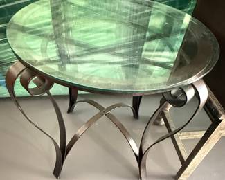 Wrought Iron Scroll Accent Table with Glass Top