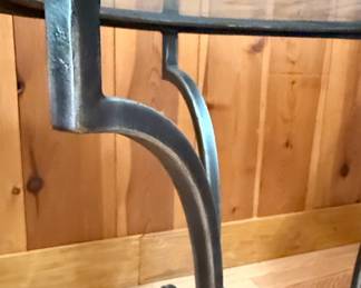 Ethan Allen Style Oval Glass Top Side Table with Metal Base