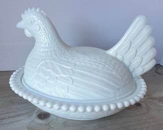 Indiana Glass Milk Glass Hen on Nest Dish