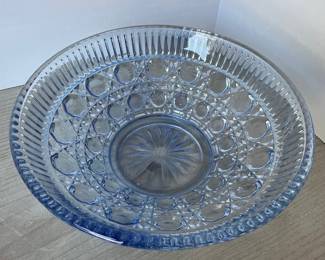 Blue Windsor Button & Cane Pattern Glass Bowl