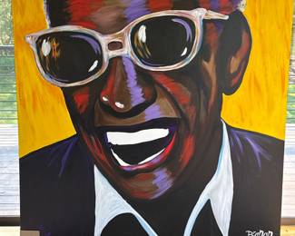 Portrait of Ray Charles Signed Canvas Art