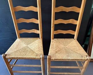 Ladder Back Rush Seat Chairs (Pair)