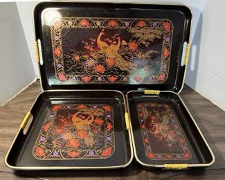 Japanese Peacock Motif Serving Tray Set