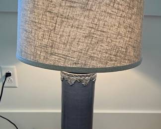 Dark Gray Ceramic Cylinder Lamp with Decorative Accents