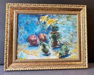 Impressionistic Still Life Oil Painting with Fruit and Vase