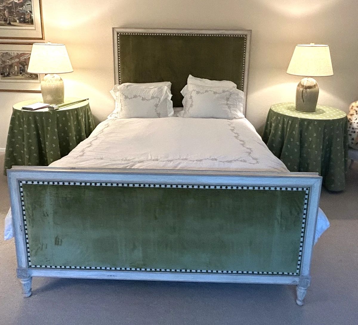 Wiseman  Gale  Queen Custom Solid Wood  Green Chenille $600 