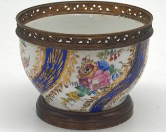Sevres porcelain bowl with brass rim