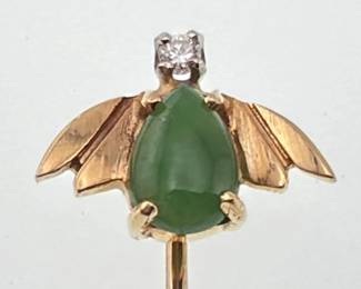 14kt jade, diamond stick pin