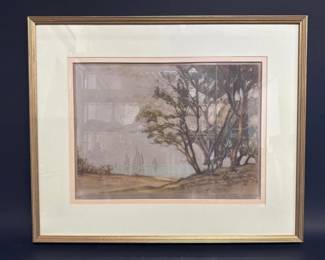 Signed watercolor of lakeside