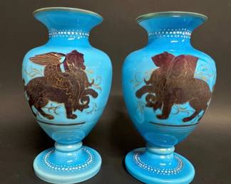 Pair of blue opaline vases