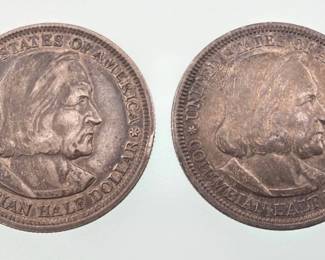 Two USA Half Dollar 90% silver coins from the 1893 World's Columbian Exposition in Chicago
