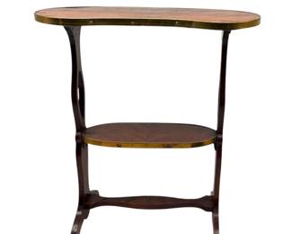 Italian kidney shaped veneer and brass tiered side table