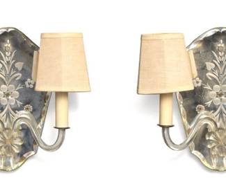 Pair of lovely Venetian etched glass 2 arm wall sconces