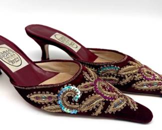 Emma Hope velvet embroidered mules; size 37