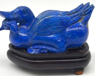 Carved lapis duck figurine