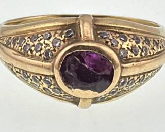 14kt and as found amethyst, diamond men's ring