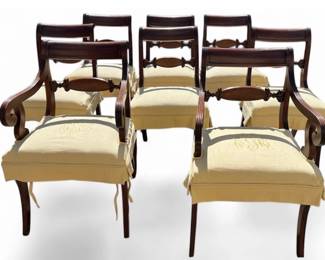Beautiful set of 8 mahogany Regency style dining chairs made by Charlie Moser of Lynchburg, VA