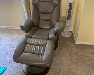 Macys brand leather chair and ottoman