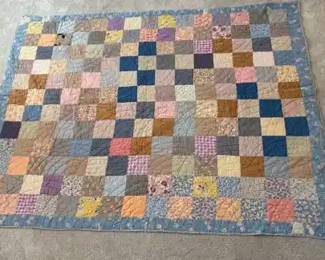 Vtg. Scrappy Nine Patchwork Quilt