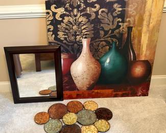 Dark Framed Mirror Plus Metal  Canvas Art