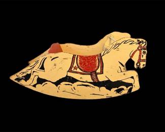 008 Vtg. 1950s Painted Wooden Childs Rocking Sleigh Horse