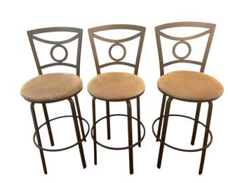 Wrought Iron Swivel Barstools With Camel Color Fabric Seats