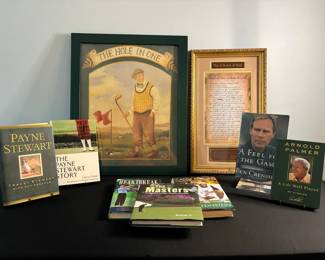 Two Golf Framed Prints  7 Hardback Golf Books