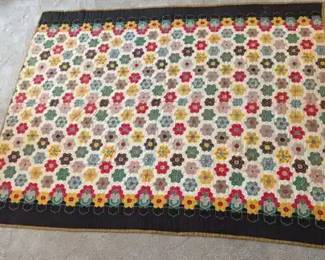 Vtg. Grandmothers Flower Garden Quilt