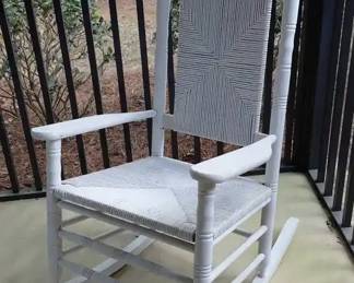 White Wooden Woven Rocking Chair