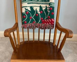 Vtg. Solid Wood Spindle Rocking Chair Wthrow