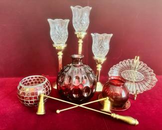 Brass And Glass With A Touch Of Ruby Red Mystery Lot