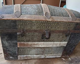Vintage Alligator Embossed Steamer Trunk